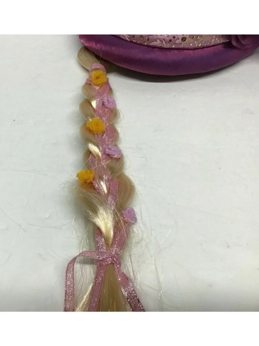 Disney Parks Rapunzel Hat with attached Flower and Ribbon Decorated Braid
